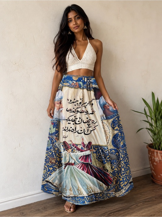The Unbranded Brand Dresses & Skirts - Bohemian Blue & Cream Illustrated Maxi Skirt women’s large , vibrant piece!